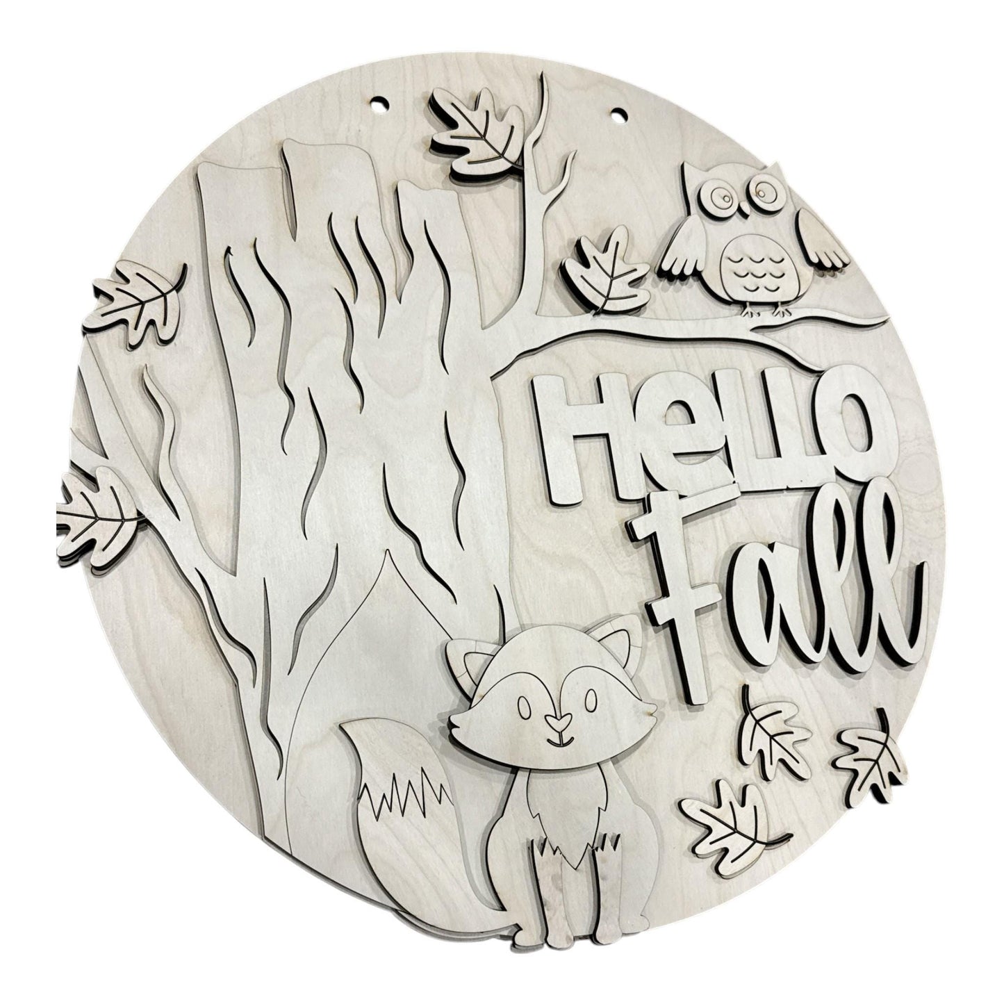 DIY Hello Fall Fox and Owl Door Hanger, 3d Door Hanger, Unfinished Door Hanger
