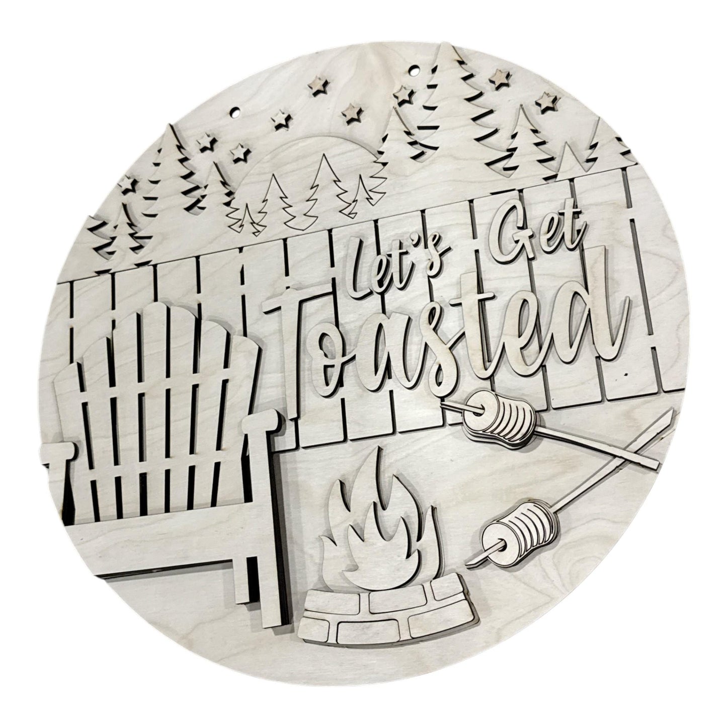 DIY Let's Get Toasted Camp Fire Door hanger, Unfinished Wooden Door Hanger: Unfinished, Campfire