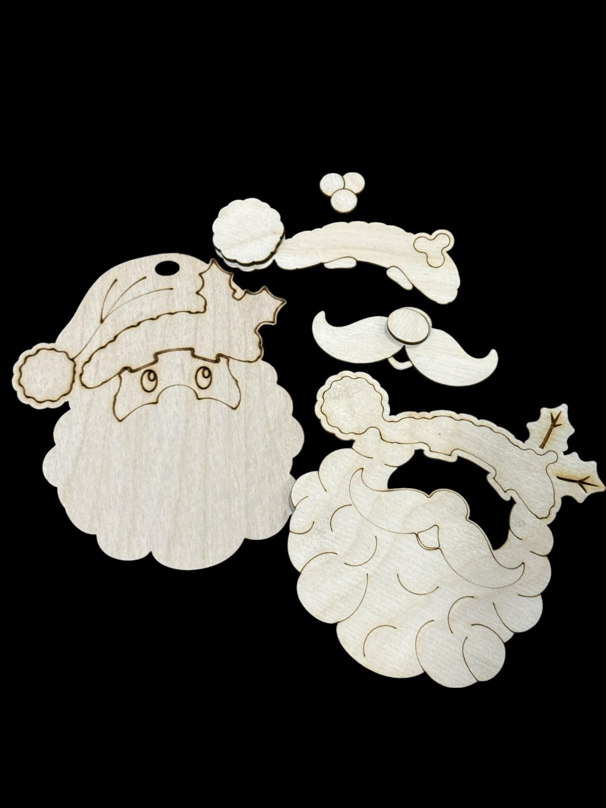 DIY Santa with Fluffy Beard Ornament, Unfinished, Wooden Ornament