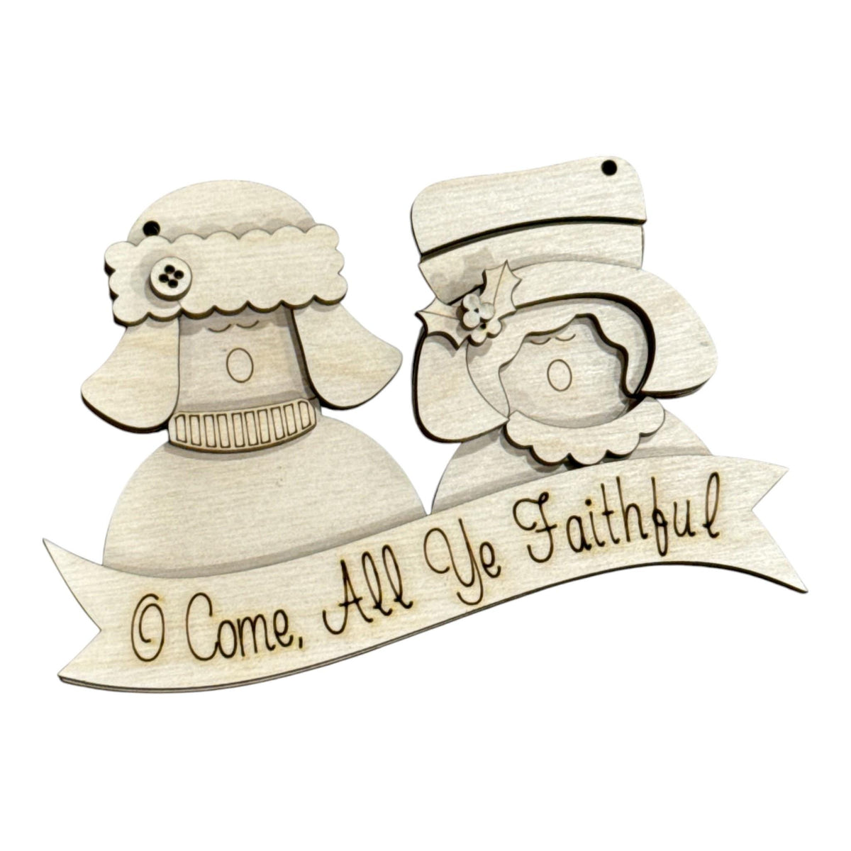 Primitive Angels Oh Come, All ye Faithful Unfinished Ornament