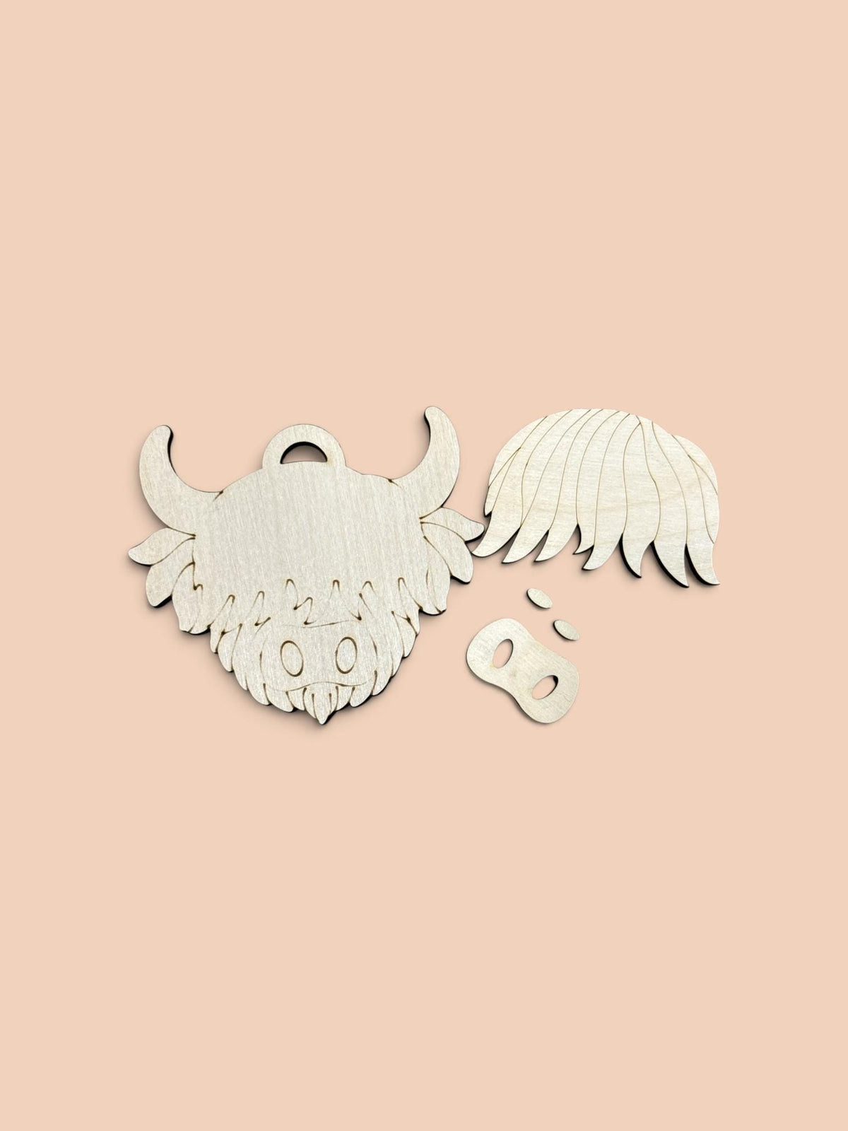 DIY Fluffy Highland Cow Ornament, Unfinished, Wooden Ornament