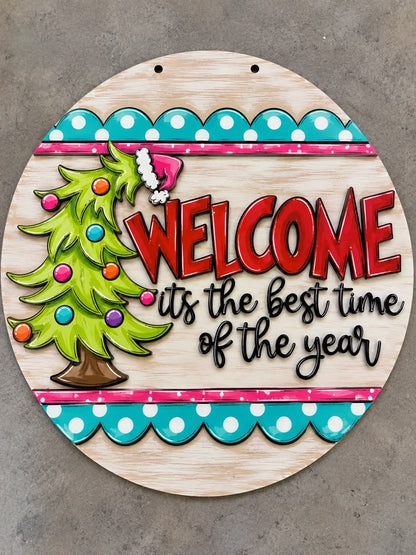 Welcome it's the best time of year Whimsical Tree Door Hanger Unfinished DIY