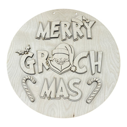 DIY Merry Grinchmas with Candy Cane Door Hanger, Unfinished