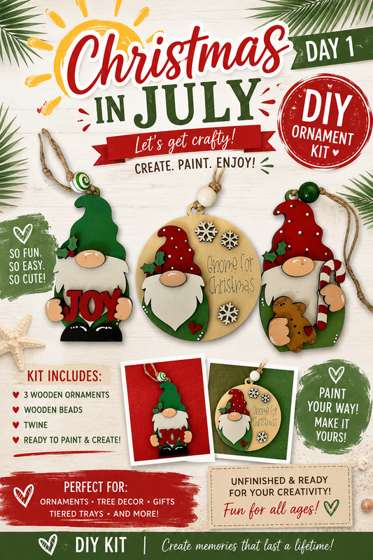DIY Christmas in July for Christmas Ornament, Gnome Ornament, Unfinished Wood Christmas Craft, Fun Gnome  Ornaments, DIY paint your own Gnome