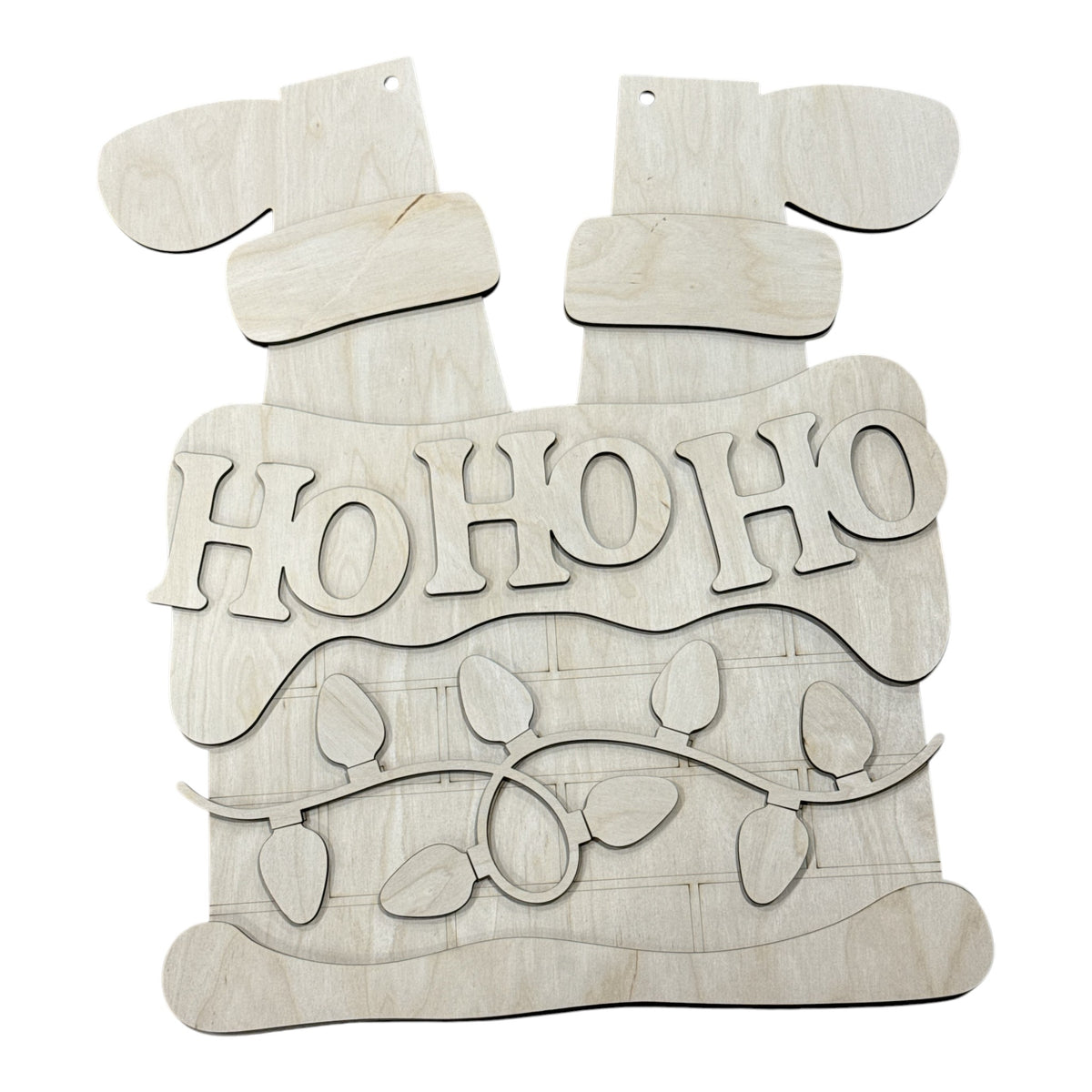 Ho Ho Ho Lights on Chimney Door Hanger Unfinished