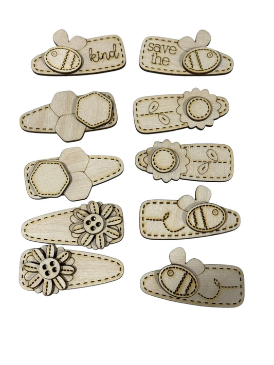 DIY Bee Theme Hair  Blank Hair Clip Pieces, Wood is Ready to Paint, Girl, Children, Summer Bees, Bee