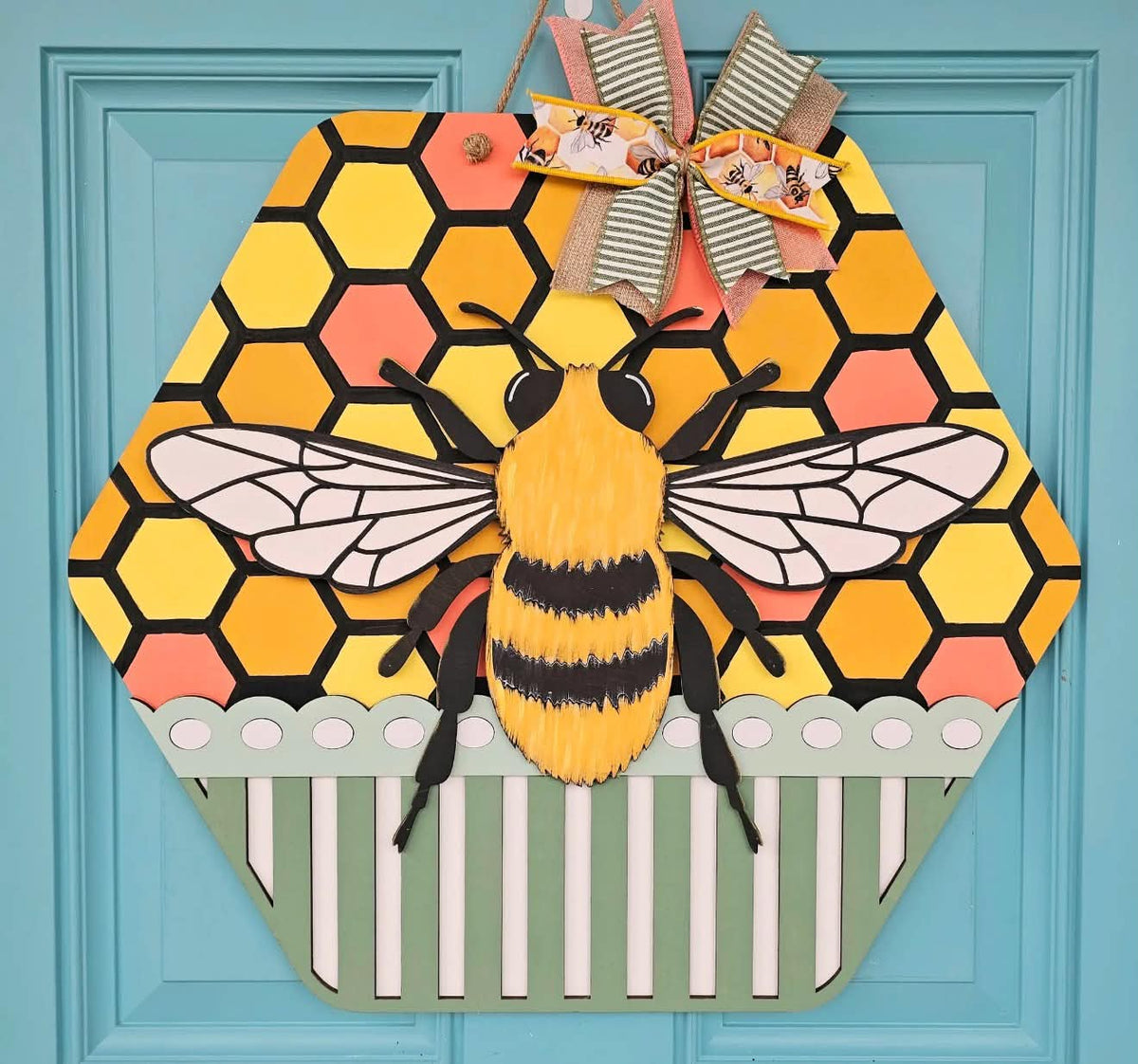 Honeycomb Bee Sign 3d Door Hanger, Unfinished Door Hanger