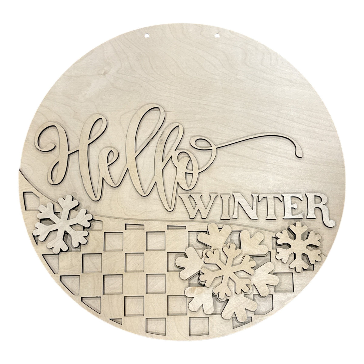 Hello Winter Checkered and Snowflakes Door Hanger DIY