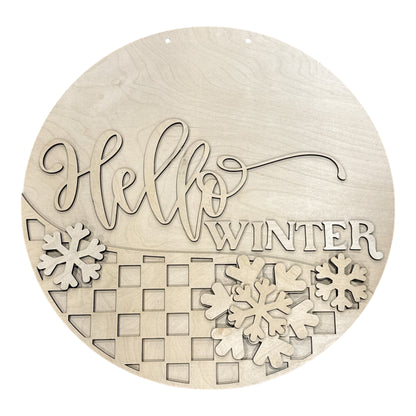 Hello Winter Checkered and Snowflakes Door Hanger DIY