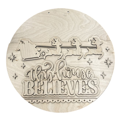 This House Believes with Reindeer Door Hanger Unfinished DIY