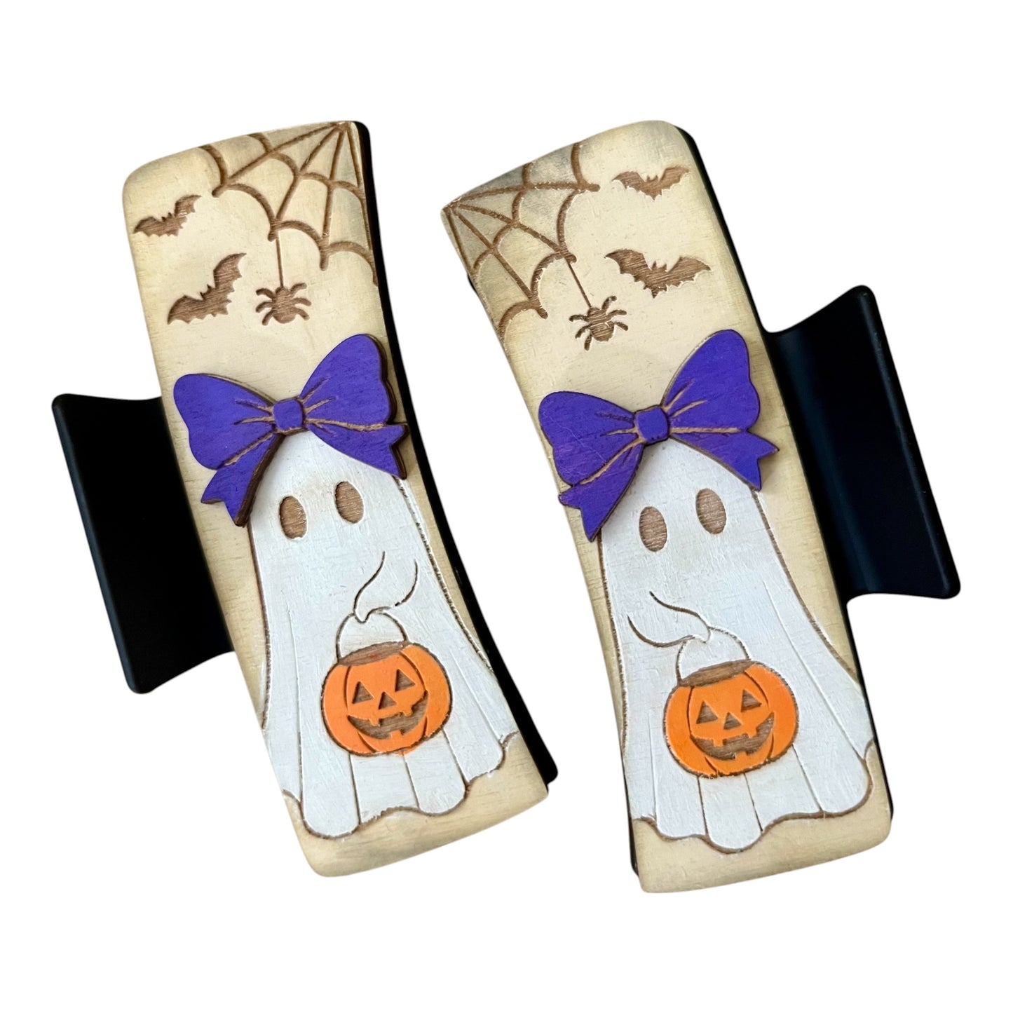 DIY Cute Bow Ghost, Halloween Little Ghost with Bow Hair Clip: Unfinished Wood Laser Cut Blank
