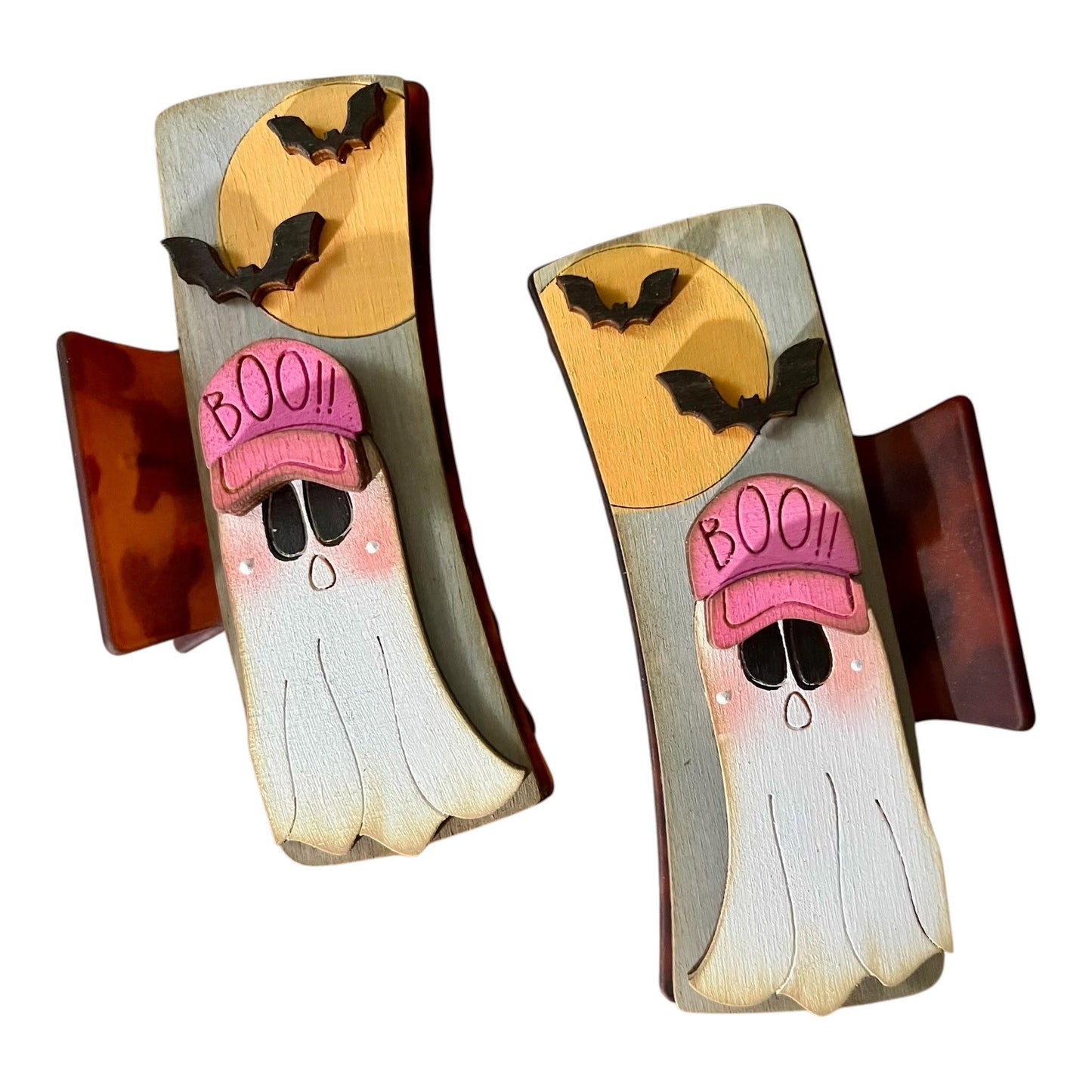 DIY Boo Ghost Halloween Claw Clip: Unfinished Wood Laser Cut Blank, crafter