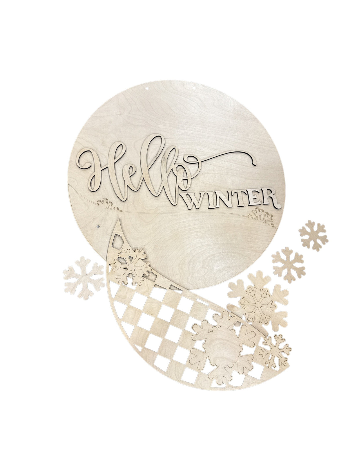 Hello Winter Checkered and Snowflakes Door Hanger DIY