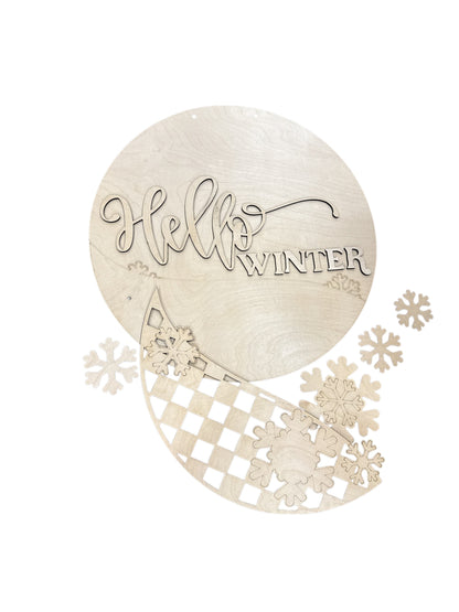 Hello Winter Checkered and Snowflakes Door Hanger DIY