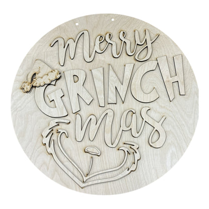 DIY Merry Grinchmas Face Door Hanger, Unfinished