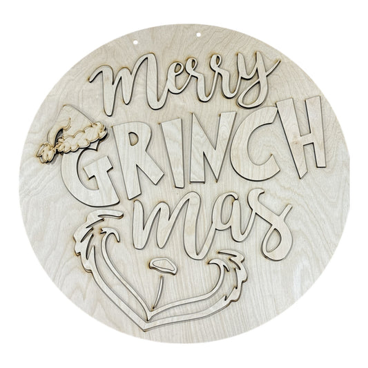 DIY Merry Grinchmas Face Door Hanger, Unfinished