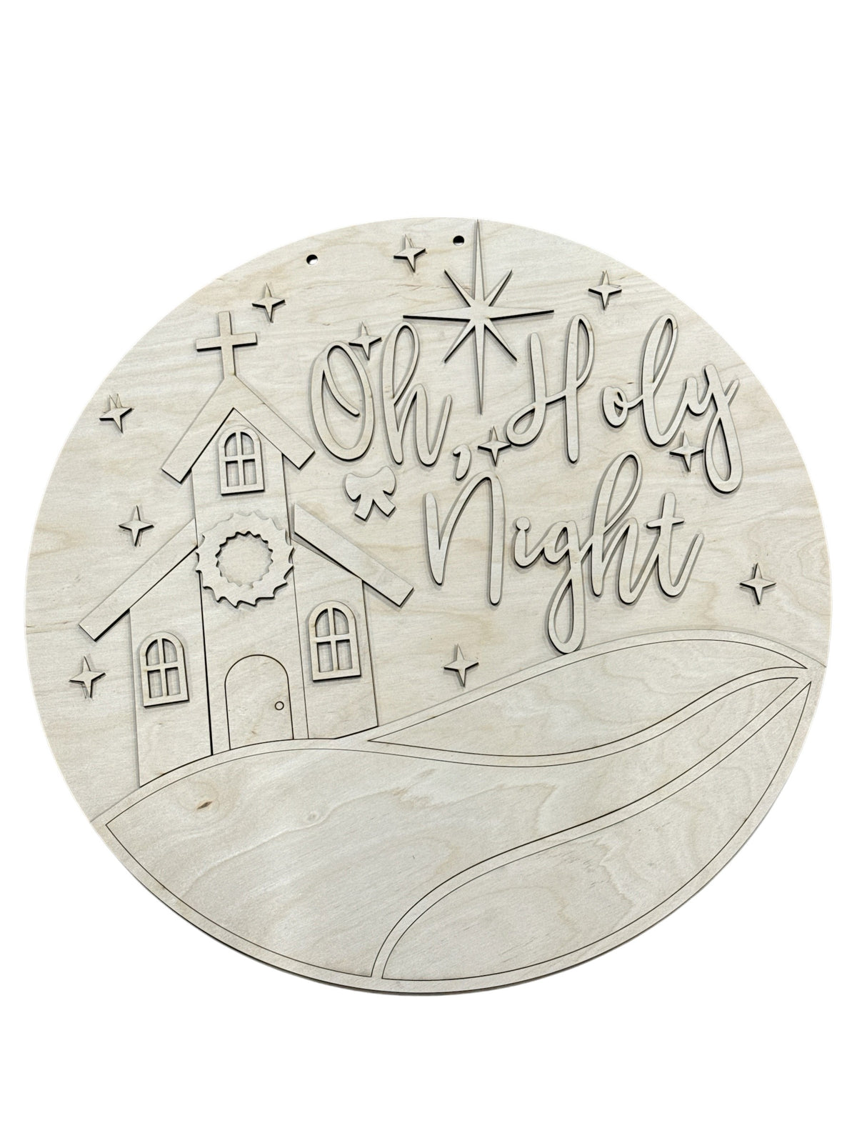 Oh Holy Night Church with Stars Door Hanger Unfinished DIY