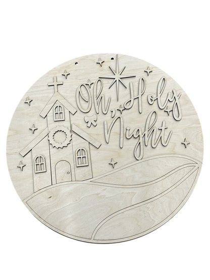 Oh Holy Night Church with Stars Door Hanger Unfinished DIY
