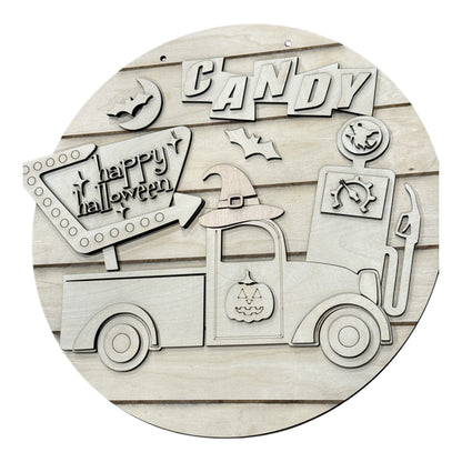 DIY Retro Candy Truck Halloween Door Hanger, Unfinished