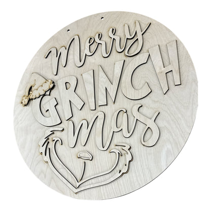 DIY Merry Grinchmas Face Door Hanger, Unfinished