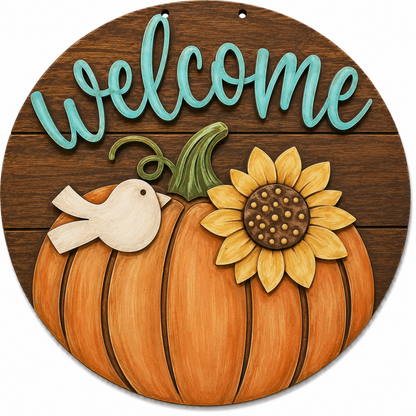 DIY Welcome Pumpkin with Sunflower Door Hanger, 3d Door Hanger, Unfinished Door Hanger
