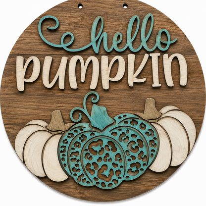 DIY Hello Pumpkin leopard Door Hanger, 3d Door Hanger, Unfinished Door Hanger