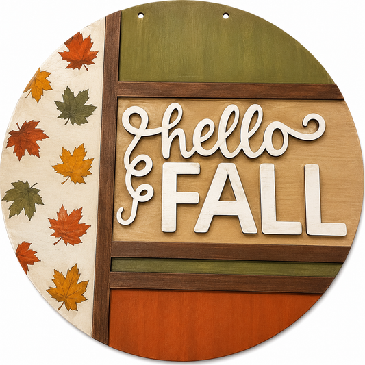 DIY Hello Fall with Leaves Door Hanger, 3d Door Hanger, Unfinished Door Hanger, Fall
