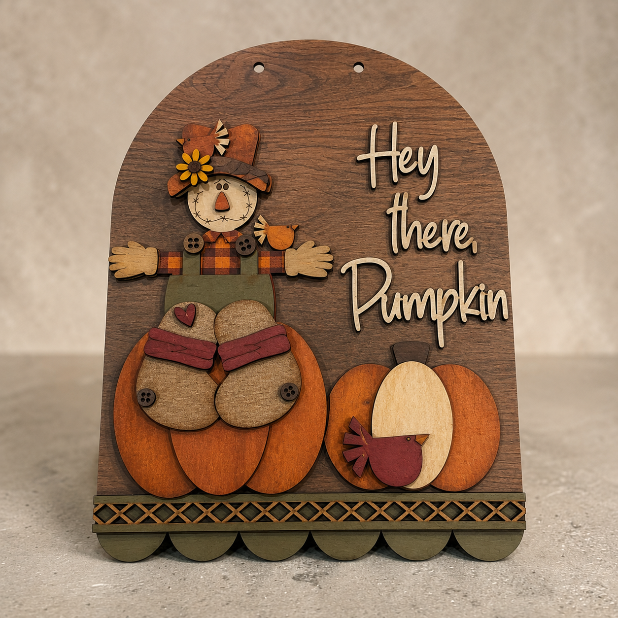 DIY Hey there Pumpkin Scarecrow Door Hanger