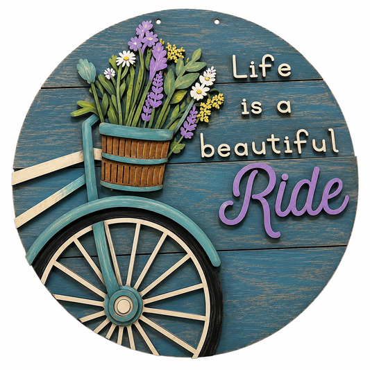 DIY Life is a Beautiful Ride Shiplap Door Hanger, Unfinished  Door Hanger: DIY Door Hanger, Bike with Flowers