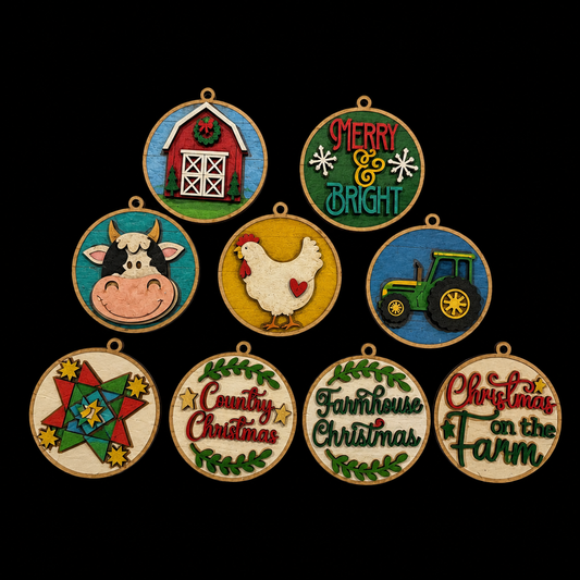 DIY Farmhouse Ornaments, Farmhouse Unfinished Ornaments, Cow, Tractor Ornament,  Wooden DIY Ornaments, Farmhouse Christmas, Single or Set