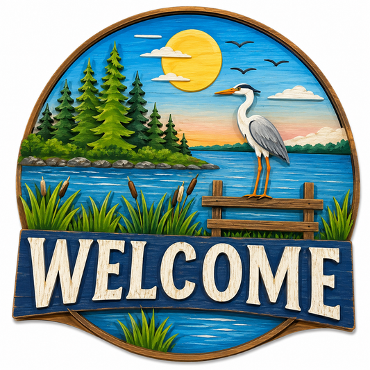 DIY Welcome Lake with Crane Door hanger,  Unfinished Wooden Door Hanger: Unfinished, Lake Door hanger, Paint Party, Fundraising