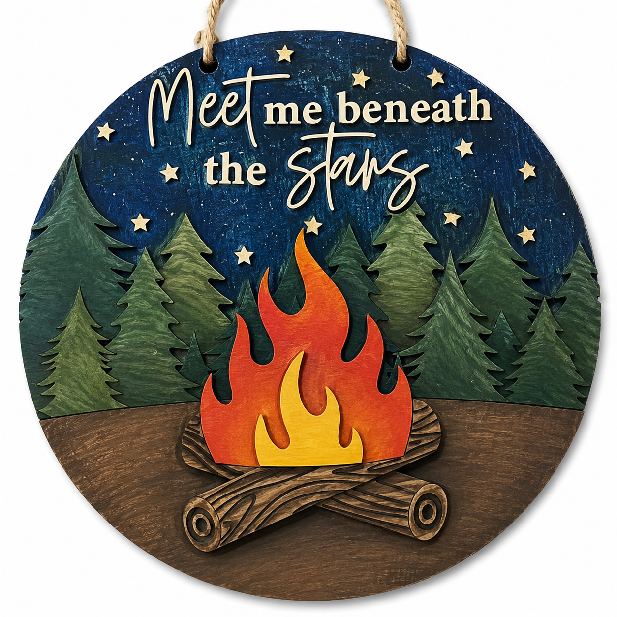 DIY Meet me beneath the Stars Door hanger,  Unfinished Wooden Door Hanger: Unfinished, Trees and Firepit, Paint Party, Fundraising