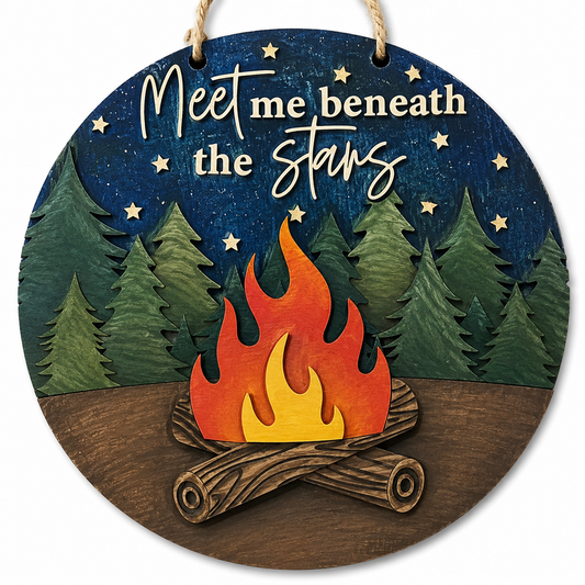 DIY Meet me beneath the Stars Door hanger,  Unfinished Wooden Door Hanger: Unfinished, Trees and Firepit, Paint Party, Fundraising
