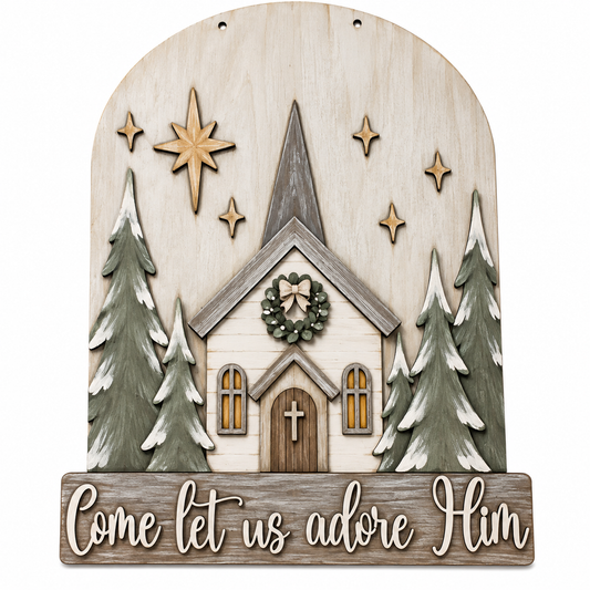 DIY Come Let us Adore Him Arch Door Hanger