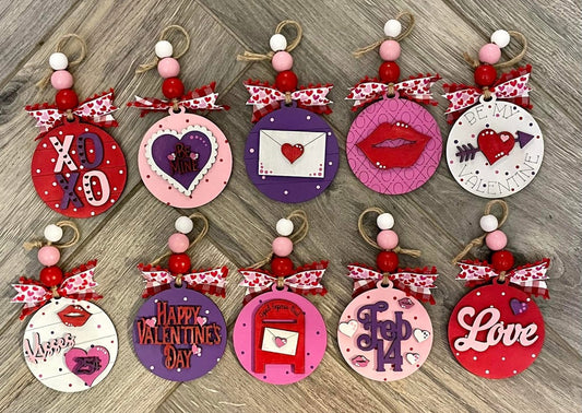 Valentines Ornaments, Set of 10 wooden ornaments, Ornaments, Valentines, Valentines Day Ornaments, Love, Romantic