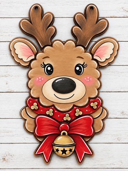 Scalloped Reindeer with Bow Door Hanger Unfinished DIY