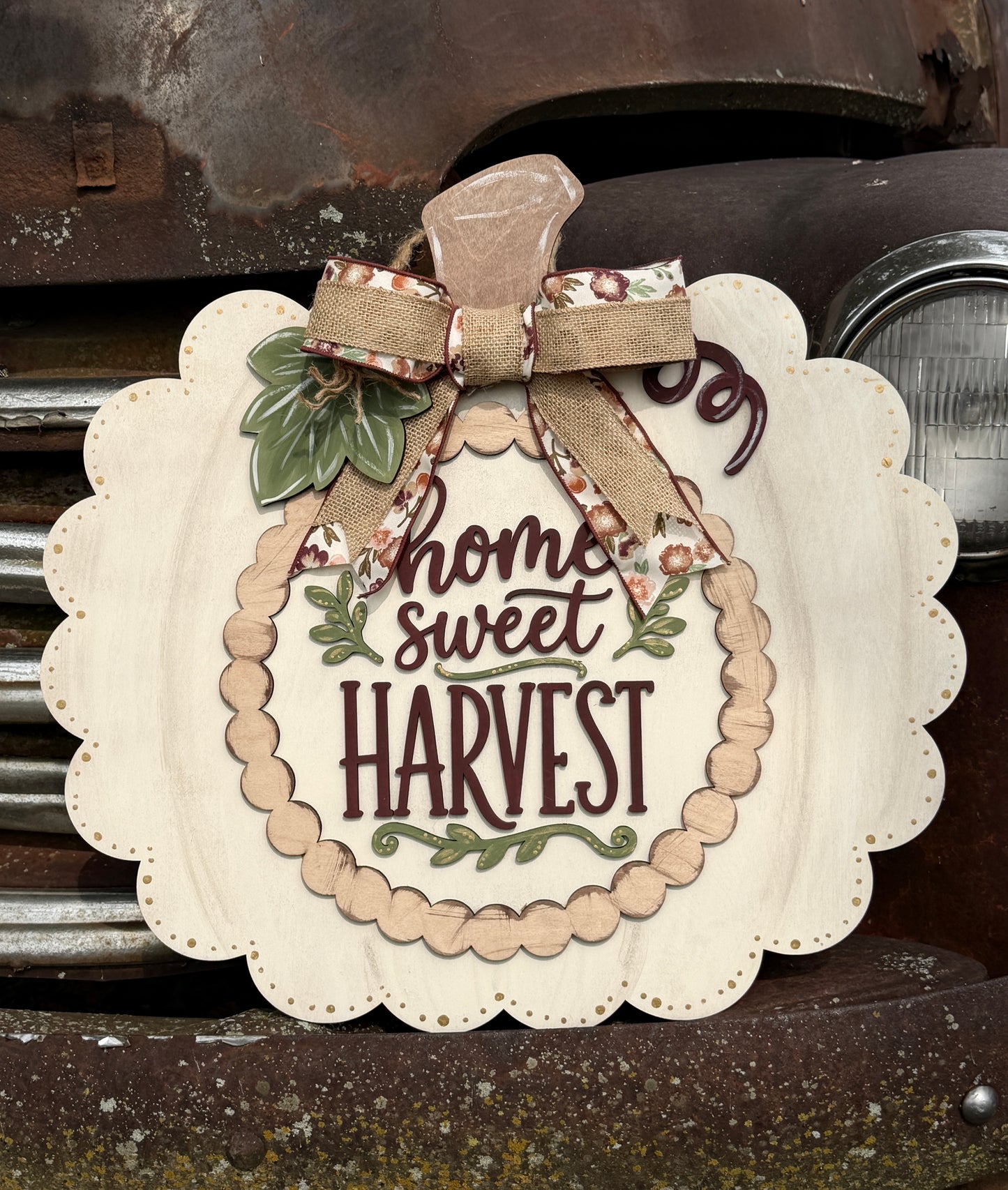 DIY Home Sweet Harvest Pumpkin Scalloped Door Hanger