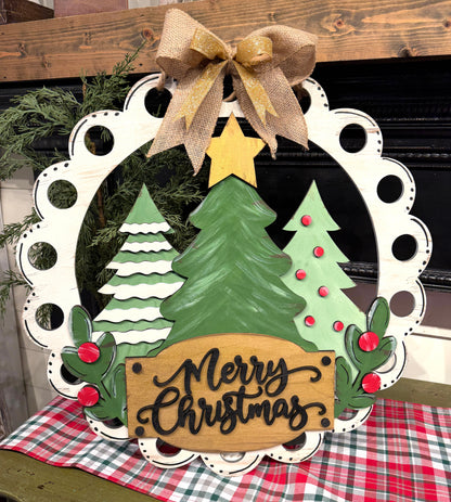 Merry Christmas Tree Triple Scallop Door Hanger UNFINISHED