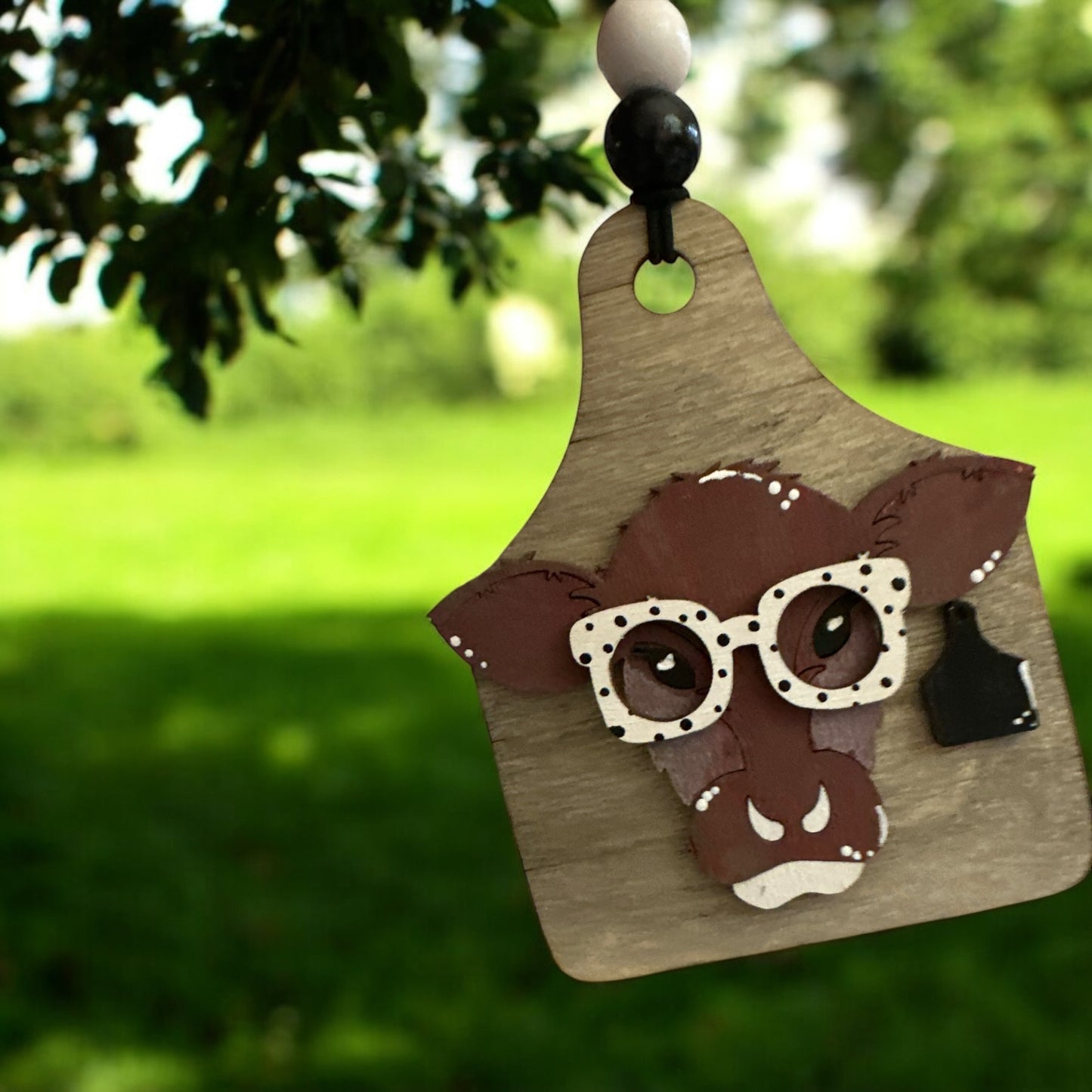 Cow Tag CAR CHARM ( cow with glasses )