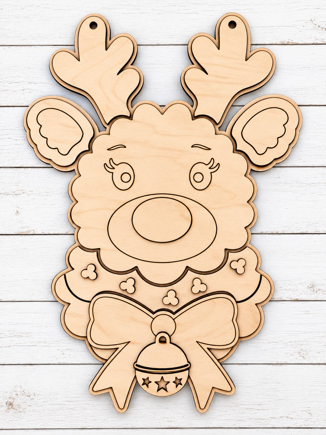 Scalloped Reindeer with Bow Door Hanger Unfinished DIY