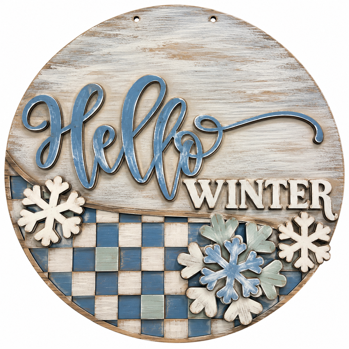 Hello Winter Checkered and Snowflakes Door Hanger DIY