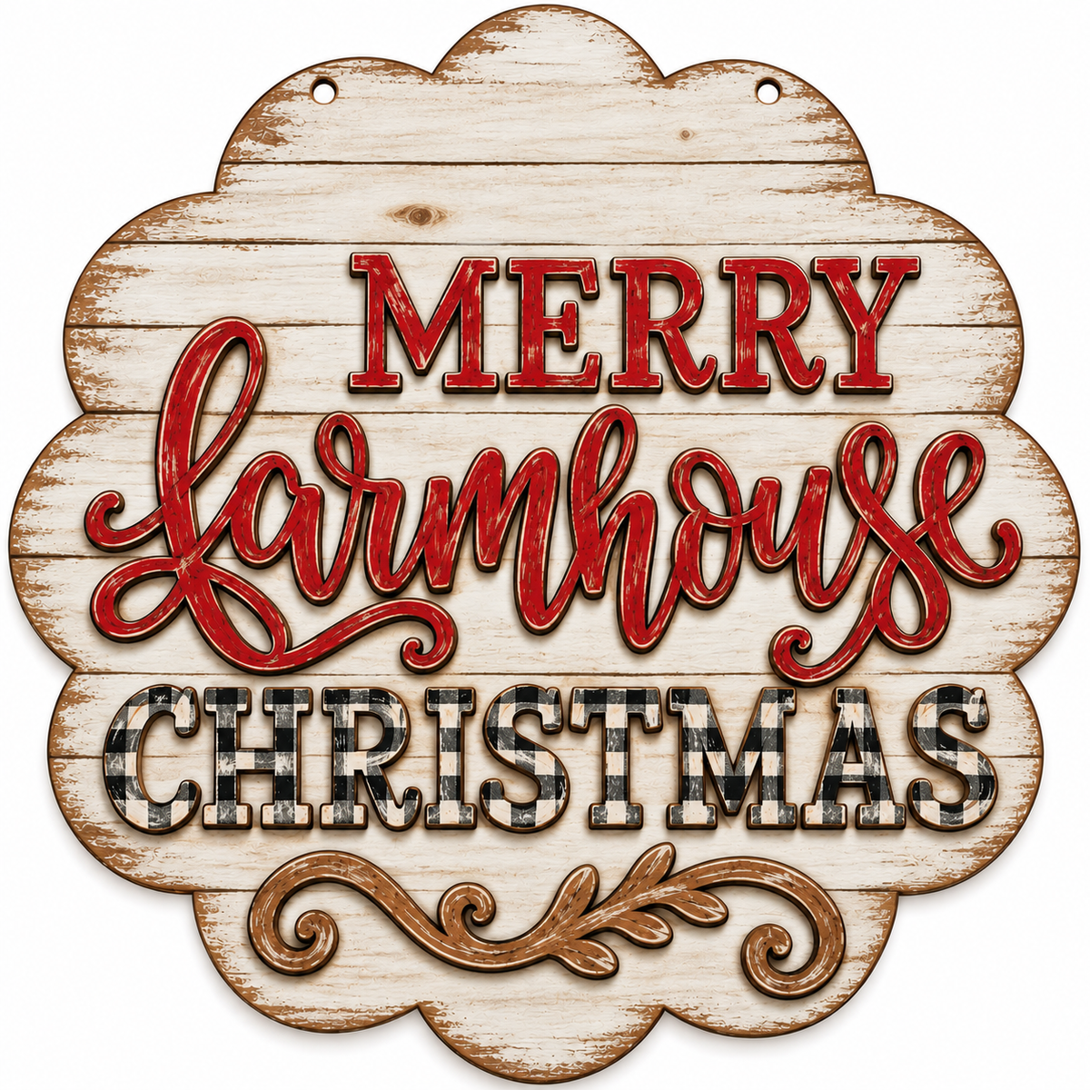 DIY Merry Farmhouse Christmas Scallop Door Hanger