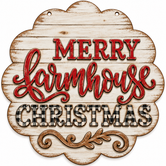 DIY Merry Farmhouse Christmas Scallop Door Hanger