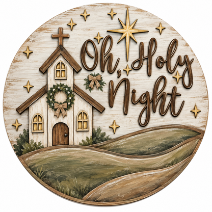 Oh Holy Night Church with Stars Door Hanger Unfinished DIY