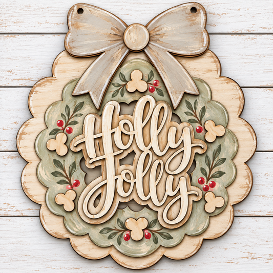 Holly Jolly Wreath Door Hanger Unfinished DIY