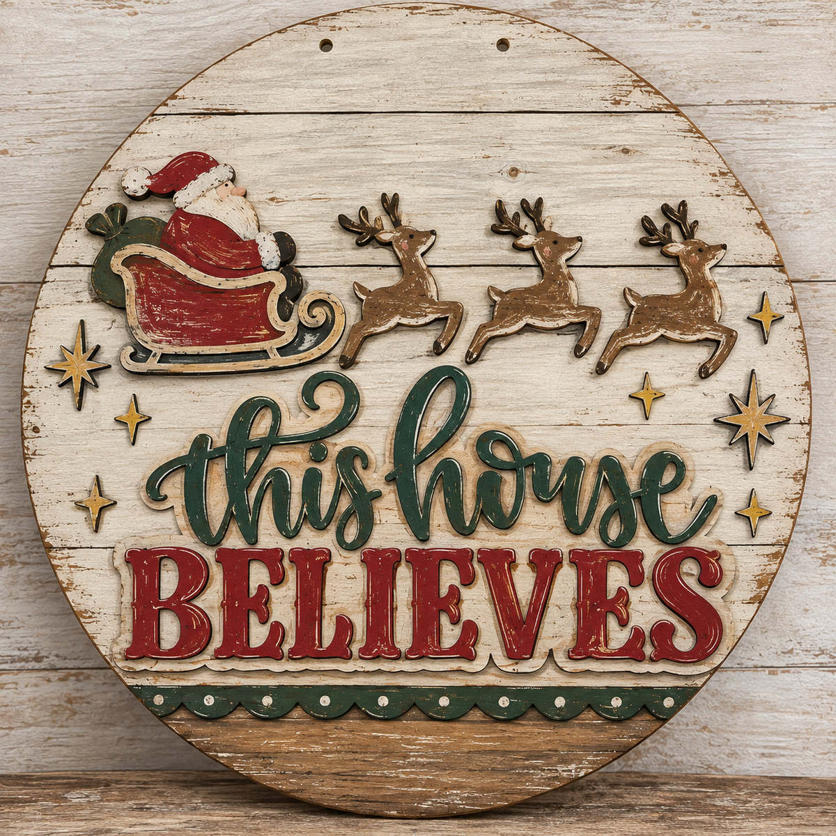 This House Believes with Reindeer Door Hanger Unfinished DIY