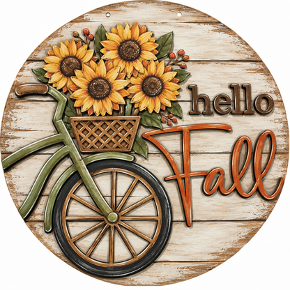 DIY Hello Fall Bike with Sunflowers Door Hanger