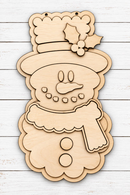 Snowman Scalloped Door Hanger Christmas UNFINISHED