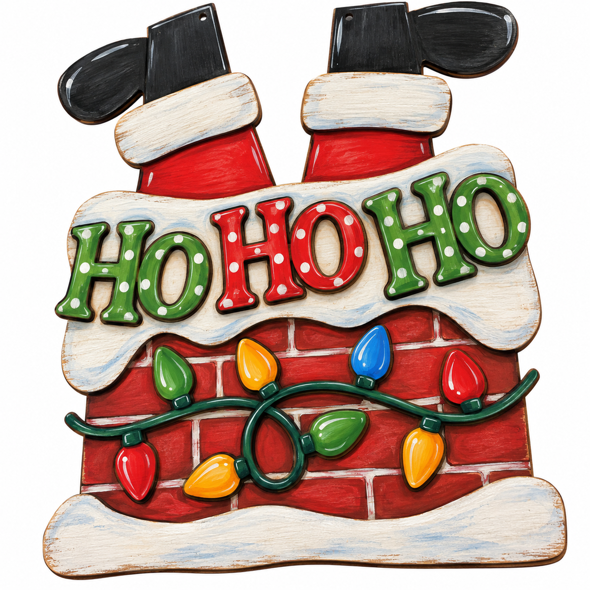 Ho Ho Ho Lights on Chimney Door Hanger Unfinished