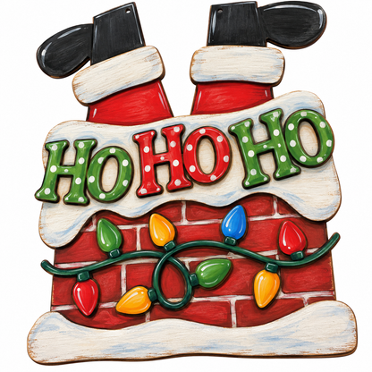 Ho Ho Ho Lights on Chimney Door Hanger Unfinished